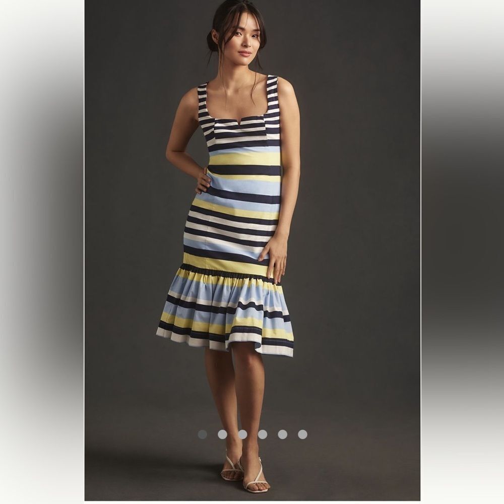 Maeve Sleeveless Square-Neck
Flutter-Hem Midi Dress by Anthropologie Blue